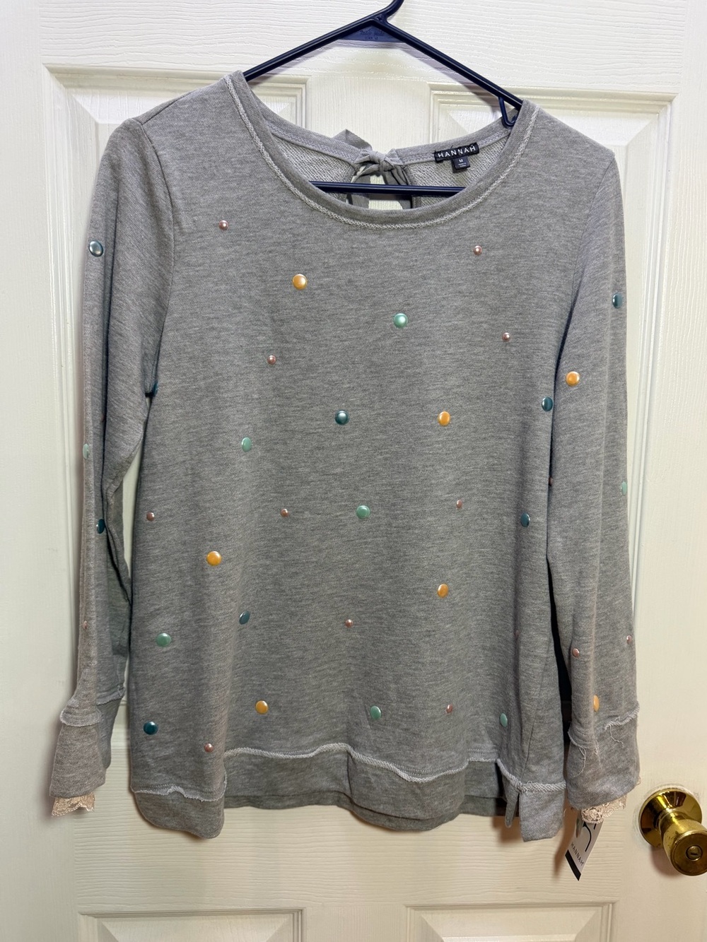Hannah Heather Grey Lace-Trim Sweatshirt